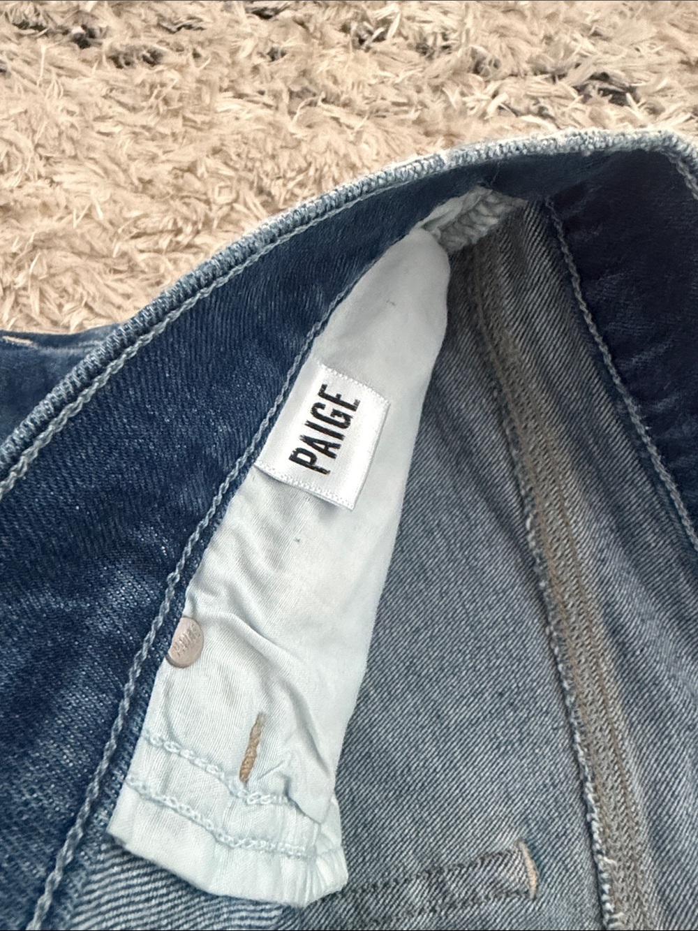 PAIGE Medium Wash Frayed Hem Denim Shorts - Picture 5 of 6